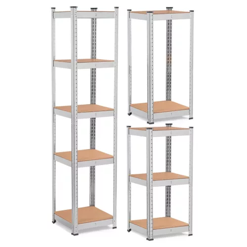 Műhelypolc, Humberg 4819, ezüst, 180 x 40 x 40 cm, 5 polcos, acél, MDF polclapok, állítható polcmagasság, teherbírás: 100 kg/polc