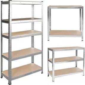   Műhelypolc, Humberg 4846, ezüst, 180 x 90 x 40 cm, 5 polcos, acél, MDF polclapok, állítható polcmagasság, teherbírás: 265 kg/polc