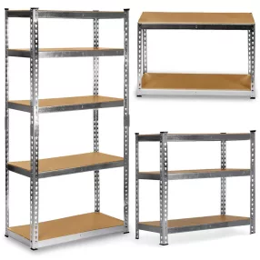   Műhelypolc, Humberg HR-853, ezüst, 183 x 90 x 40 cm, 5 polcos, acél, MDF polclapok, állítható polcmagasság, teherbírás: 265 kg/polc