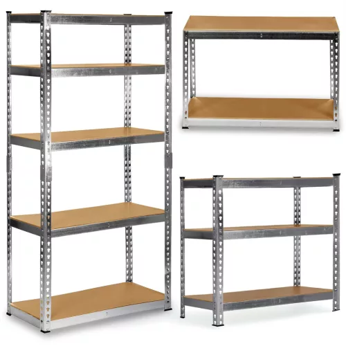 Műhelypolc, Humberg HR-853, ezüst, 183 x 90 x 40 cm, 5 polcos, acél, MDF polclapok, állítható polcmagasság, teherbírás: 265 kg/polc