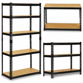   Műhelypolc, Humberg HR-854, fekete, 183 x 90 x 40 cm, 5 polcos, acél, MDF polclapok, állítható polcmagasság, teherbírás: 265 kg/polc
