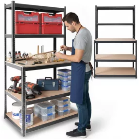   Műhelypolc, Humberg HR-855, fekete, 180 x 100 x 60 cm, 5 polcos, acél, MDF polclapok, állítható polcmagasság, teherbírás: 265 kg/polc
