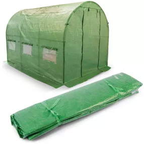   Fóliasátor cserefólia, Plonos 4914-F, zöld, 200 x 350 x 200 cm, bejárható, 7 m2, UV4 védelem, 140 g/m2 PE fólia, 6 ablak, szúnyoghálóval, cipzáras bejárat
