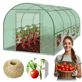   Fóliasátor vázzal, Plonos 4915-B, zöld, 200 x 450 x 200 cm, bejárható, 9 m2, UV4 védelem, 140 g/m2 PE fólia, 8 ablak, szúnyoghálóval, fém váz, cipzáras bejárat