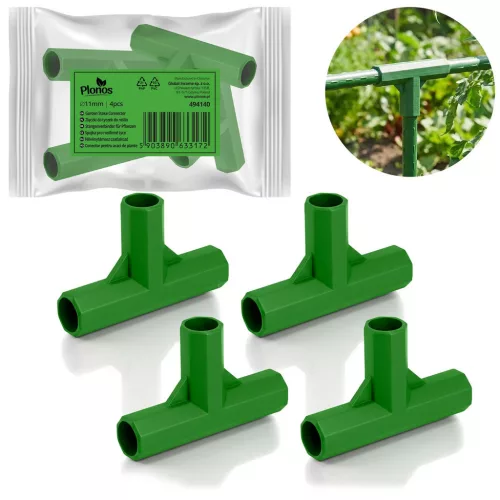 Növénytámasz csatlakozó, Plonos PL-941, zöld, átmérő: 1, 1 cm, 3-as típus, T alakú, 70 mm magas, PE műanyag, 4 db-os csomag (TE494140)