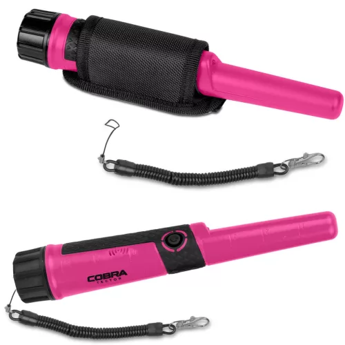 Fémdetektor, Cobra Tector CT-1078, rózsaszín, 24,2 x 3,7 cm, IPX8 vízálló, 3 riasztási mód, beépített LED lámpa, 360° érzékelés, automatikus hangolás, elemes (1 db 9V)