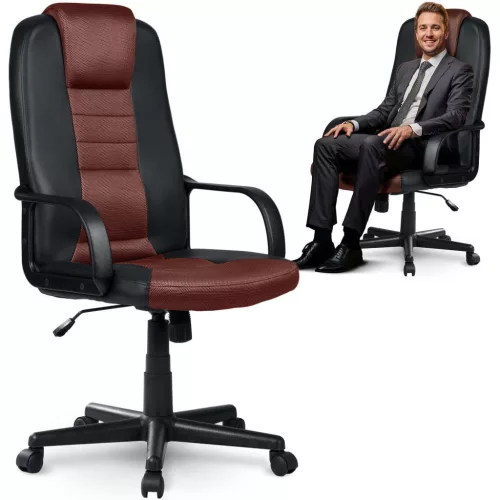 Irodai szék, Sofotel 518B, fekete/barna, 109–118 cm, ergonomikus, dönthető, gázliftes magasságállítás, mikrohálós, műbőr betétekkel, 120 kg teherbírás