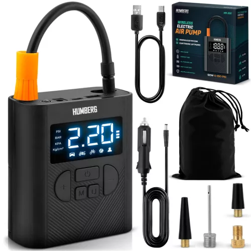 Akkumulátoros pumpa, Humberg HM-252, vezeték nélküli, 6000 mAh, LED kijelző, USB-C töltés, automatikus leállás, beépített zseblámpa, SOS mód (TE525200)