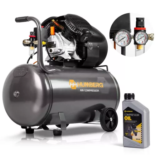 Kompresszor, Humberg HM-257, 100 l, 1, 8 kW, elektromos, 8 bar, nyomásmérővel, kerekkel, 170 l/perc, olajos (TE525700)