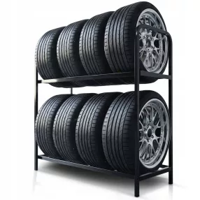   Gumiabroncs tartóállvány, Humberg HM-386, fekete, 120 x 109 x 45 cm, 2 polcos, 8 db kapacitás, acél és alumínium, teherbírás: 150 kg/polc