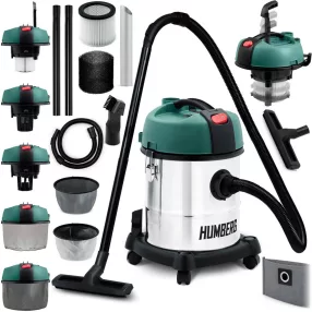   Ipari száraz-nedves porszívó, Humberg HM-400, ezüst, 1200 W, 16 kPa, tartály: 20 l, 1,8 m szívótömlő, HEPA szűrő, tápkábel: 345 cm
