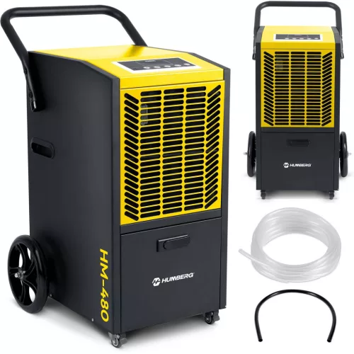 Páramentesítő, Humberg HM-480, fekete/sárga, 50 l/nap, időzítővel, folyamatos vízelvezetés, 52 dB, páratartalom beállítás: 20-90%, 790 W, kerekes (TE548000)