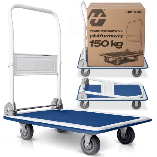 Kézikocsi, Humberg HM-505, kék/fehér, 72 x 83 x 43 cm, acél váz, csúszásgátló PVC platform, lehajtható fogantyú, teherbírás: 150 kg