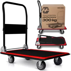   Kézikocsi, Humberg HM-506, fekete/piros, 90 x 87 x 60 cm, acél váz, csúszásgátló PVC platform, lehajtható fogantyú, teherbírás: 300 kg