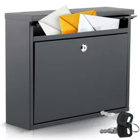   Postaláda, Humberg HM-860, fekete, 37,5 × 30 × 12 cm, galvanizált acél, porszórt, elölről bedobó, csendes, zár 2 kulccsal, időjárásálló