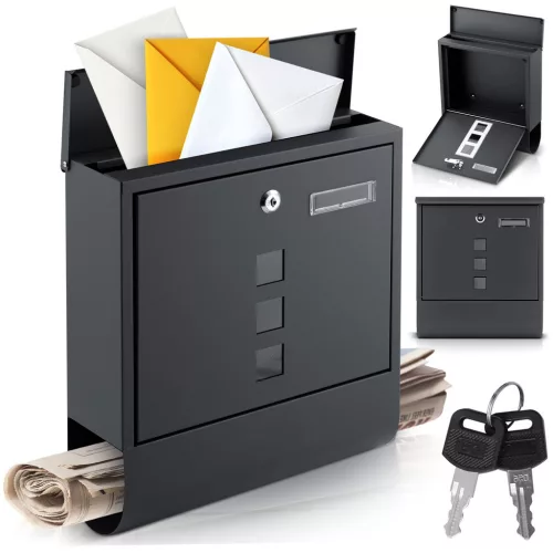 Postaláda, Humberg HM-861, antracit, 34 x 30,5 x 10 cm, galvanizált acél, időjárásálló, újságtartóval, zár 2 kulccsal