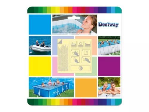 Javítótapasz készlet, BESTWAY, átlátszó, 6,5 x 6,5 cm, vízálló, öntapadós, felfújható termékekhez, 10 db (62091)