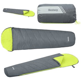   Hálózsák, BESTWAY, szürke/zöld, 220 x 75 cm, egyszemélyes, cipzáras, poliészter, szintetikus töltettel