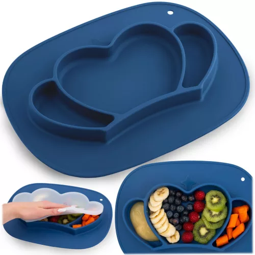 Gyerek etetőtányér, Ricokids 704802, korona forma, 32 x 24 cm, szilikon, BPA-mentes, 3 rekeszes, fedéllel, mikrózható, mosogatógépben mosható