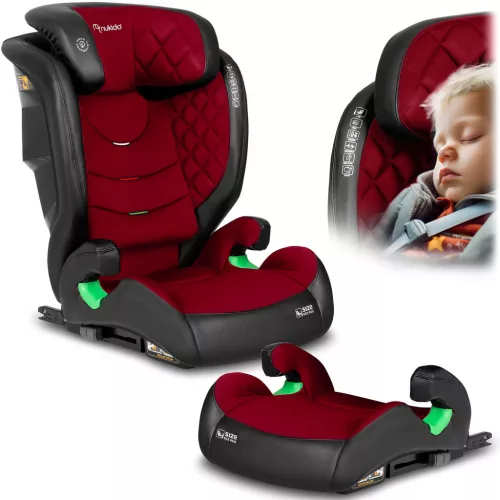 Autósülés, Nukido Louis, piros, 15–36 kg / 100–150 cm, Isofix, i-Size (ECE R129), 12 fokozatú fejtámla, 2 fokozatú döntés, mosható huzat, oldalsó védelem