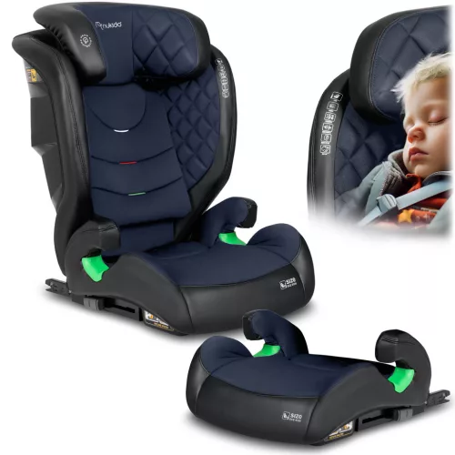 Autósülés, Nukido Louis, sötétkék, 15–36 kg / 100–150 cm, Isofix, i-Size (ECE R129), 12 fokozatú fejtámla, 2 fokozatú döntés, mosható huzat, oldalsó védelem
