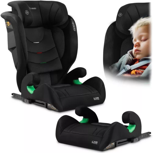 Autósülés, Nukido Louis Soft, fekete, 15–36 kg / 100–150 cm, Isofix, i-Size (ECE R129), 12 fokozatú fejtámla, 2 fokozatú döntés, mosható huzat, oldalsó védelem
