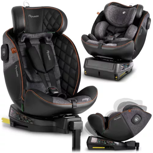 Autósülés, Nukido Prestige Line, szürke, 0–36 kg / 40-150 cm, Isofix, i-Size (ECE R129), 12 fokozatú fejtámla, 5 fokozatú döntés, csecsemőbetét, 360°-ban fordítható