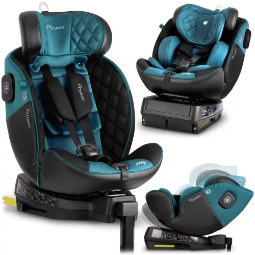 Autósülés, Nukido Prestige Line, kék, 0–36 kg / 40-150 cm, Isofix, i-Size (ECE R129), 12 fokozatú fejtámla, 5 fokozatú döntés, csecsemőbetét, 360°-ban fordítható