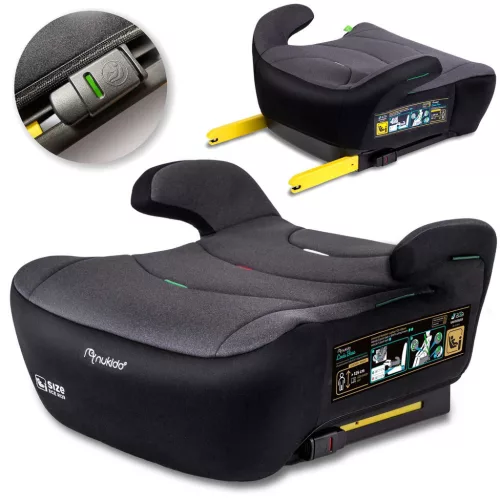 Autós ülésmagasító, Nukido Louis 710201, sötétszürke, 22–36 kg / 125-150 cm, Isofix, i-Size (ECE R129), mosható huzat, 3 pontos rögzítés