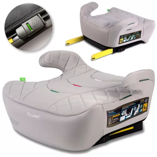 Autós ülésmagasító, Nukido Louis 710202, világosszürke, 22–36 kg / 125-150 cm, Isofix, i-Size (ECE R129), mosható huzat, 3 pontos rögzítés