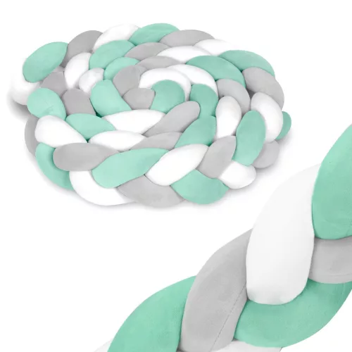 Rácsvédő kiságyba, Ricokids, zöld/szürke, 300 x 11,5 cm, antiallergén, mosható, puha tapintású