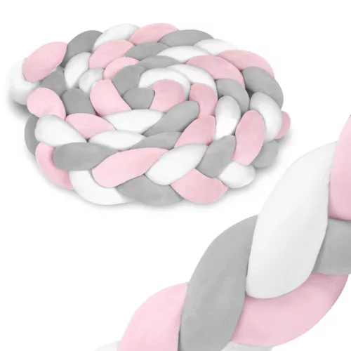 Rácsvédő kiságyba, Ricokids, rózsaszín/szürke, 300 x 11,5 cm, antiallergén, mosható, puha tapintású