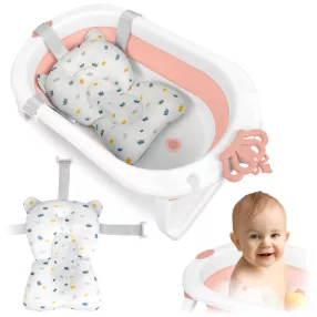   Utazó gyerekkád, Ricokids RK-286, fehér/rózsaszín, 86 x 48 cm, 45 l, összecsukható, hőérzékelős dugóval, kivehető párnával, teherbírás: 55 kg, 0-3 éves korig