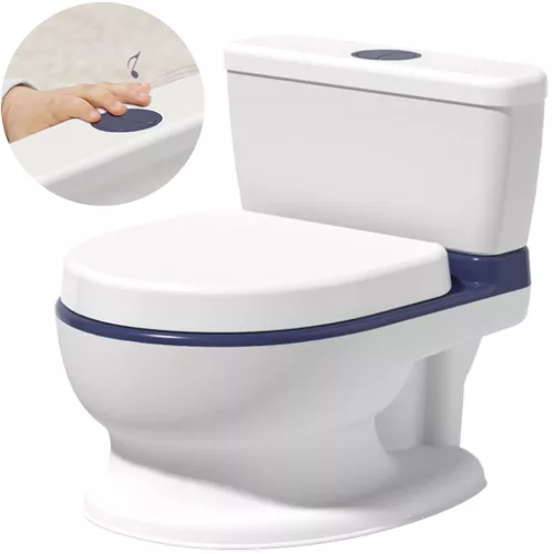 Gyerek bili, Ricokids RK-290, fehér/kék, WC-szerű kialakítás, fedéllel, kivehető tartállyal, csúszásgátló talp, stabil, műanyag, hangjelzéssel, teherbírás: 50 kg, elemes (2 x AAA - nem tartozék)