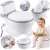 Gyerek bili, Ricokids RK-290, fehér/szürke, WC-szerű kialakítás, fedéllel, kivehető tartállyal, puha ülőkével, stabil, műanyag, hangjelzéssel, csúszásgátló talp, teherbírás: 40 kg, elemes (3 x R44 - tartozék)