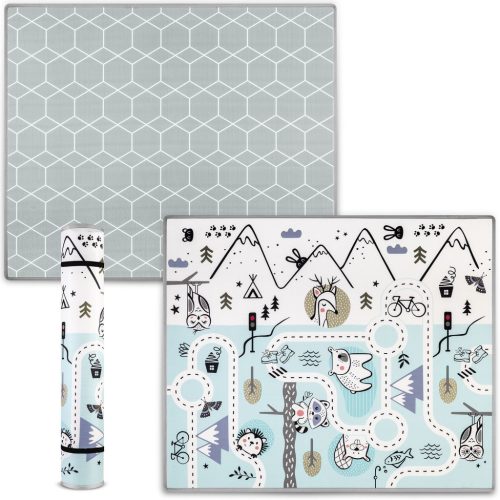 Játszószőnyeg, Nukido NK-342, hegy-völgy útvonal, kék, 180 x 150 cm, feltekerhető, kétoldalas, vízálló, 1,5 cm vastag, XPE hab, csúszásgátló