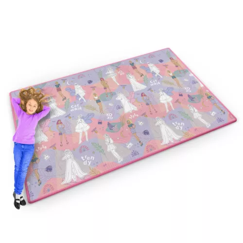 Játszószőnyeg, Ricokids RK-343, rózsaszín alap figurákkal, 200 x 120 cm, színezhető, letörölhető, vízálló, feltekerhető, EVA hab, filctoll készlettel, 0,3 cm vastag