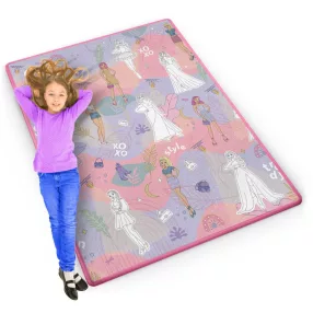   Játszószőnyeg, Ricokids RK-343, rózsaszín alap figurákkal, 120 x 92 cm, színezhető, letörölhető, vízálló, feltekerhető, EVA hab, 6 db lemosható filctoll készlettel, 0,3 cm vastag