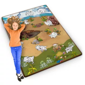   Játszószőnyeg, Ricokids RK-343, dinoszaurusz minták, 120 x 92 cm, színezhető, letörölhető, vízálló, feltekerhető, EVA hab, 6 db lemosható filctoll készlettel, 0,3 cm vastag