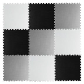   Játszószőnyeg, Ricokids 738230, fekete/fehér/szürke, 180 x 180 cm, 9 db-os kirakós szett, összeilleszthető elemek, vastagság: 1 cm, EVA hab