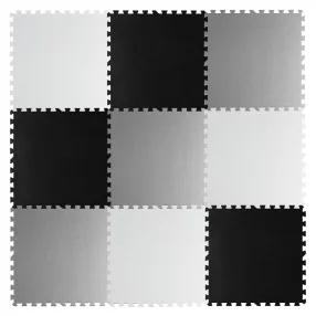   Játszószőnyeg, Ricokids 738230, fekete/fehér/szürke, 180 x 180 cm, 9 db-os kirakós szett, összeilleszthető elemek, vastagság: 1 cm, EVA hab
