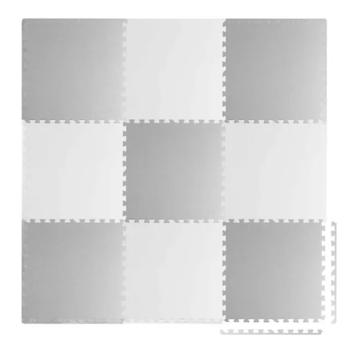 Játszószőnyeg, Ricokids 738231, fehér/szürke, 180 x 180 cm, 9 db-os kirakós szett, összeilleszthető elemek, vastagság: 1 cm, EVA hab