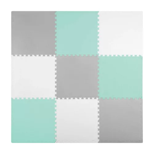 Játszószőnyeg, Ricokids 738232, fehér/szürke/türkiz, 180 x 180 cm, 9 db-os kirakós szett, összeilleszthető elemek, vastagság: 1 cm, EVA hab