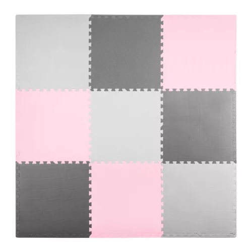 Játszószőnyeg, Ricokids 738234, rózsaszín/szürke, 180 x 180 cm, 9 db-os kirakós szett, összeilleszthető elemek, vastagság: 1 cm, EVA hab
