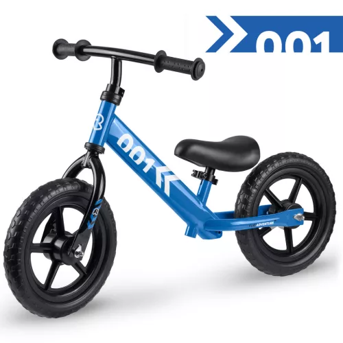 Kétkerekű futóbicikli, Ricokids RK-607, kék, acél váz, EVA habkerekek 29 cm, állítható ülésmagasság 32-42 cm, csúszásmentes markolatok ütközőkkel, könnyű (TE760701)