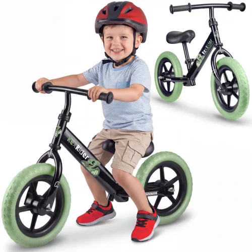 Kétkerekű futóbicikli, Ricokids RK-607, fekete, acél váz, EVA habkerekek 29 cm, állítható ülésmagasság 32-42 cm, csúszásmentes markolatok ütközőkkel, könnyű