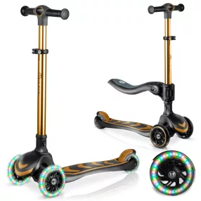   Háromkerekű roller, Nukido Flippo, arany, LED világítás a kerekekben, balanszos irányítás, levehető és állítható ülés, alumínium kormány, max. 50 kg