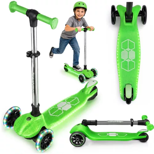 Háromkerekű roller, Ricokids Jelly, zöld, LED világítás a kerekekben és a fellépőben, balanszos irányítás, állítható alumínium kormány, max. 50 kg