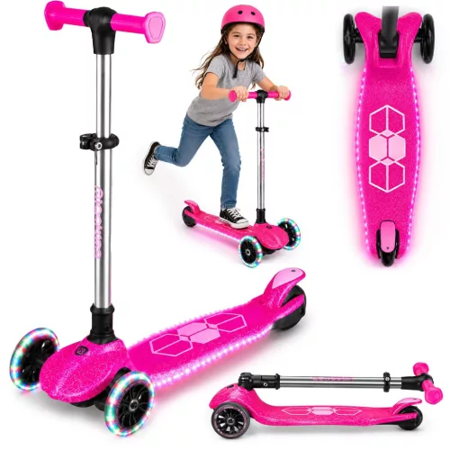 Háromkerekű roller, Ricokids Jelly, rózsaszín, LED világítás a kerekekben és a fellépőben, balanszos irányítás, állítható alumínium kormány, max. 50 kg