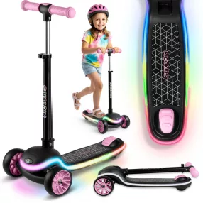   Háromkerekű roller, Ricokids Leddi, fekete/rózsaszín, LED világítás a fellépőben, balanszos irányítás, állítható fém kormány, max. 35 kg